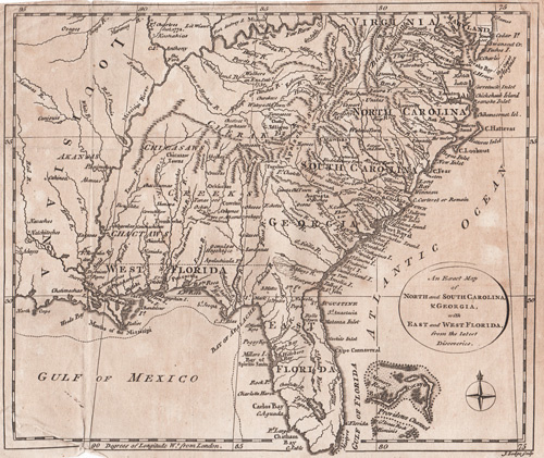 An Exact Map of North and South Carolina, & Georgia, with East and West Florida from the latest Discoveries 1778